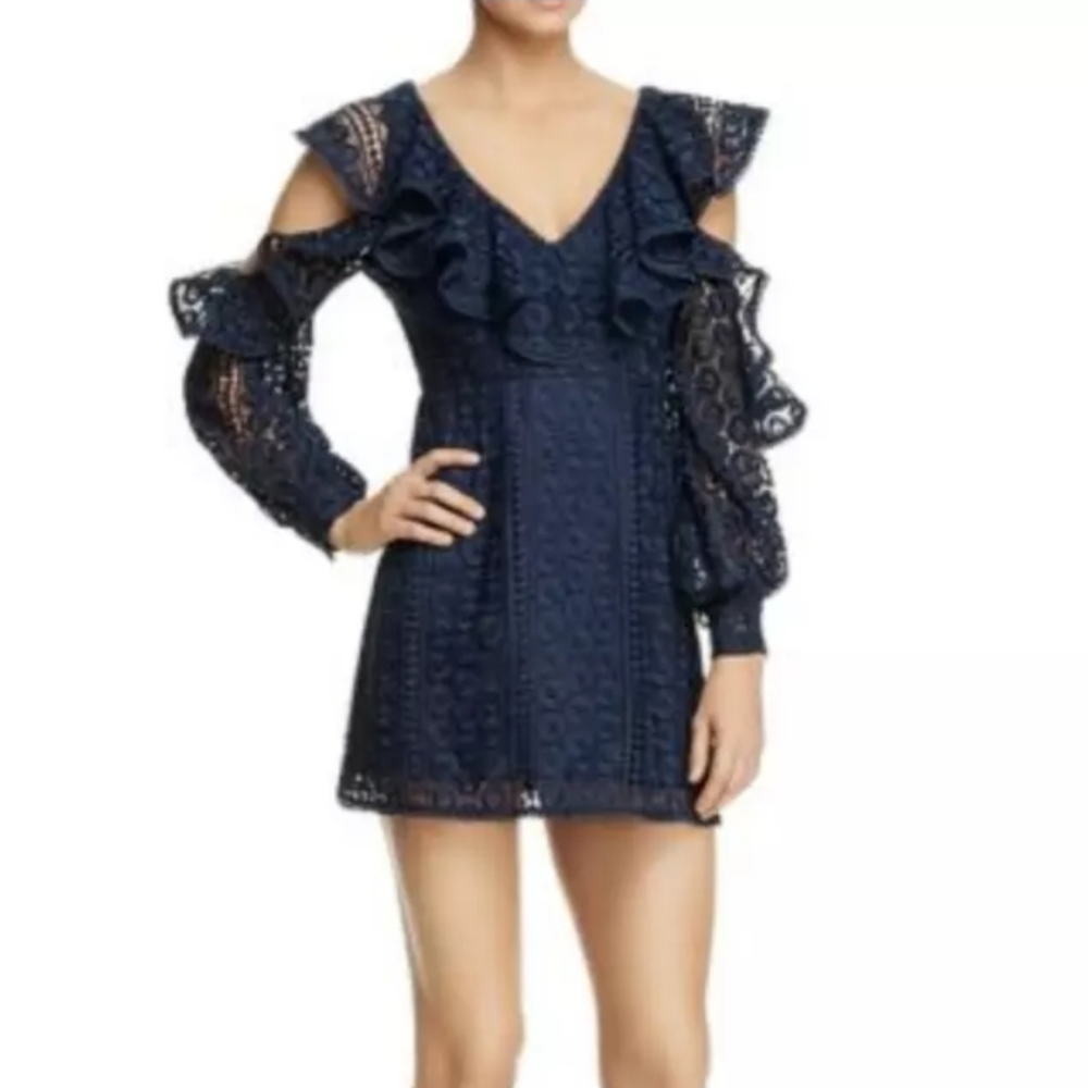 NWT $198.00 French Connection Dress Massey Ruffle Trim Cold Sheath Size 2 XS